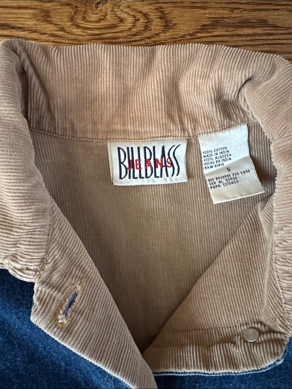 Vintage Bill Blass Denim Chore Jacket Shirt Corduroy Collar - Picture 2 of 3